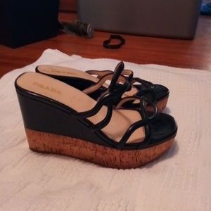 Prada black leather wedges